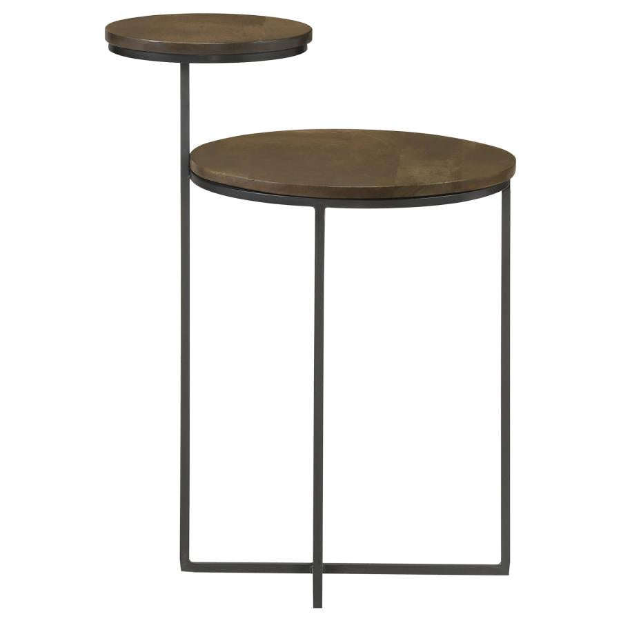 Yael Round Accent Table Natural and Gunmetal