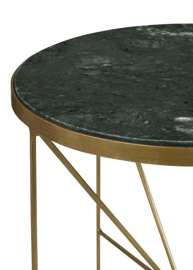 Eliska Round Accent Table with Marble Top Green and Antique Gold