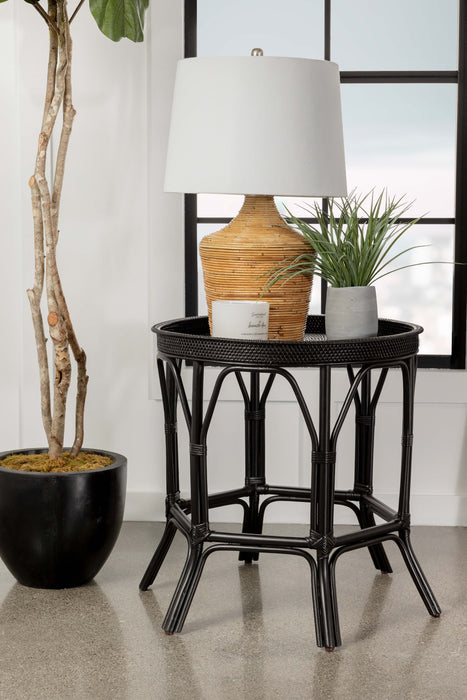 Antonio Round Rattan Tray Top Accent Table Black image