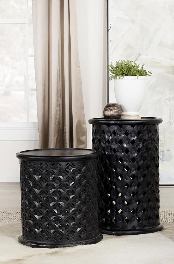 Krish 24-inch Round Accent Table Black Stain