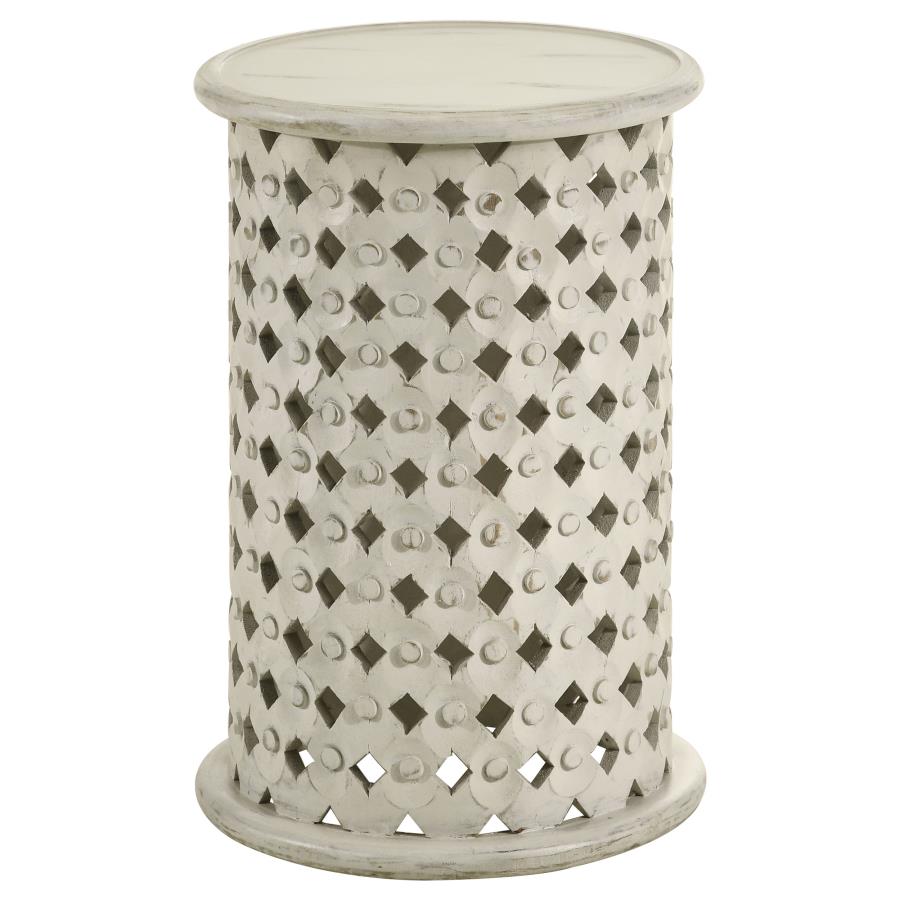 Krish 24-inch Round Accent Table White Washed