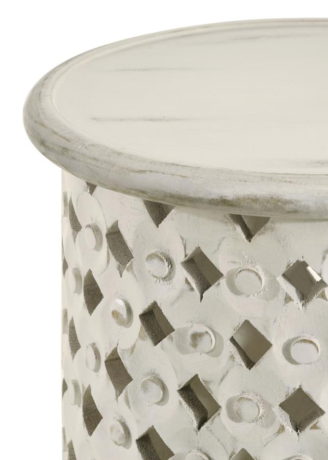Krish 24-inch Round Accent Table White Washed