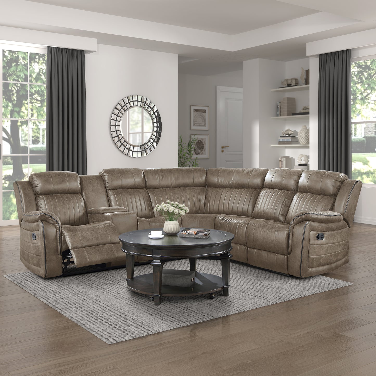 Centeroak 3-Piece Reclining Sectional with Left Console BROWN