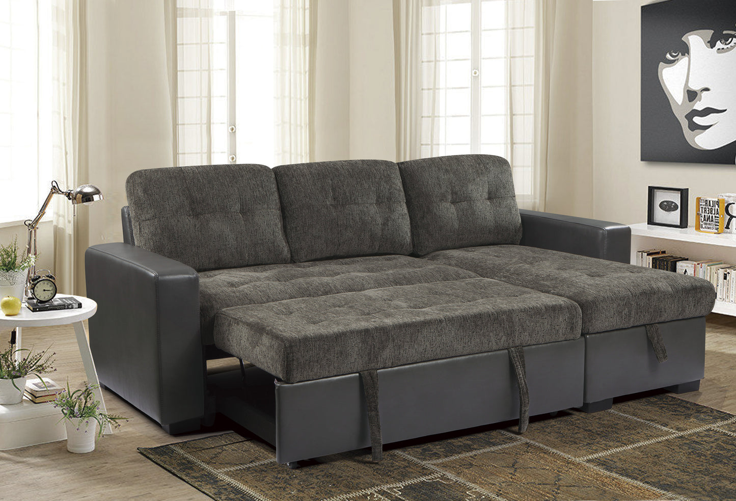 Swallowtail 2-Piece Reversible Sectional with Pull-out Bed and Hidden Storage
