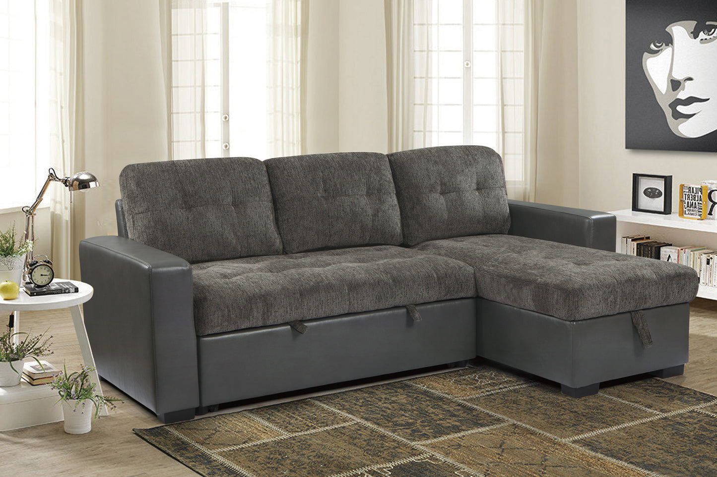 Swallowtail 2-Piece Reversible Sectional with Pull-out Bed and Hidden Storage