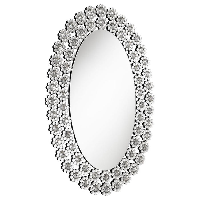 Colleen Oval Wall Mirror with Faux Crystal Blossoms