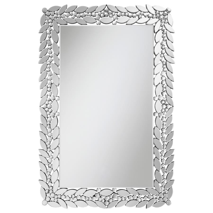 Cecily Rectangular Leaves Frame Wall Mirror Faux Crystal