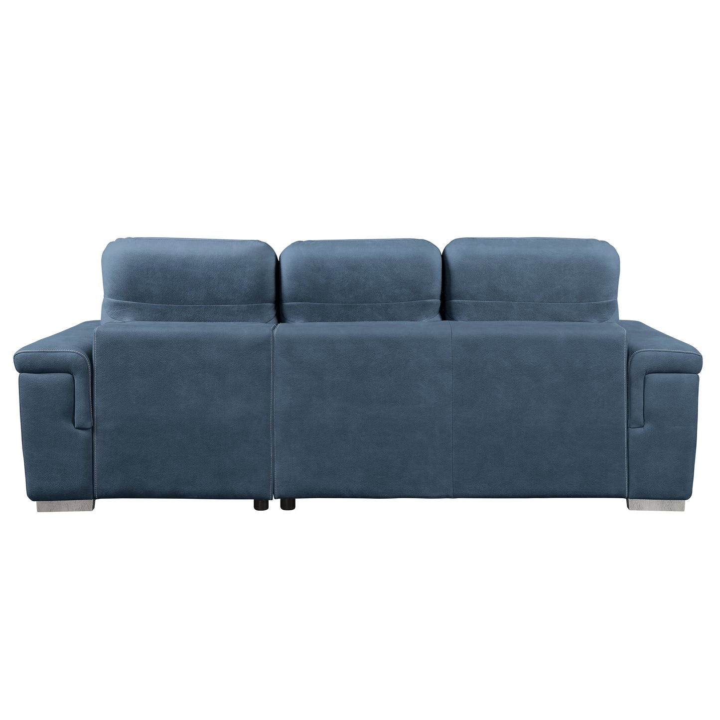 Alfio 2-Pcs Sectional w/ Adj. Headrests, Pull-out Bed & Right Chaise w/ Hidden Storage BLUE