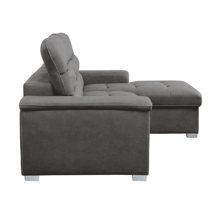 Alfio 2-Pcs Sectional w/ Adj. Headrests, Pull-out Bed & Right Chaise w/ Hidden Storage GREY