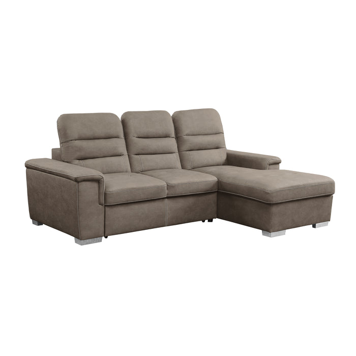 Alfio 2-Pcs Sectional w/ Adj. Headrests, Pull-out Bed & Right Chaise w/ Hidden Storage TAUPE