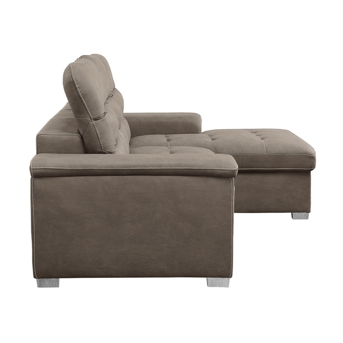 Alfio 2-Pcs Sectional w/ Adj. Headrests, Pull-out Bed & Right Chaise w/ Hidden Storage TAUPE