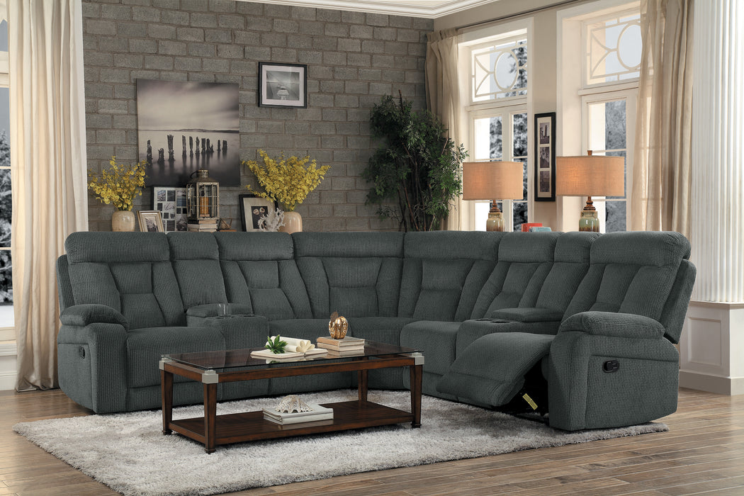 Rosnay 3-Piece Reclining Sectional with 2 Consoles GREY