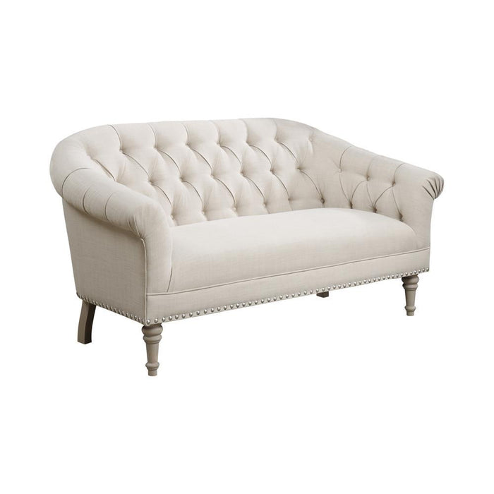 Billie Tufted Back Settee with Roll Arm Natural