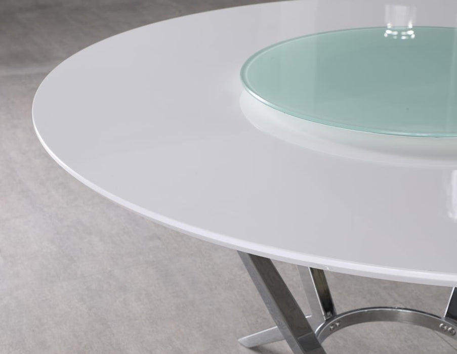 Abby Round Dining Table with Lazy Susan White and Chrome