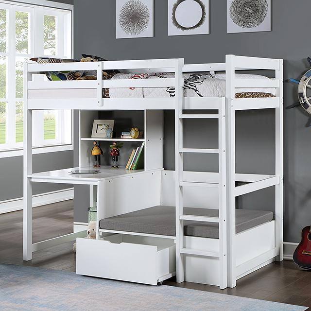 CALLISTUS Twin Workstation Loft Bed, White & Gray