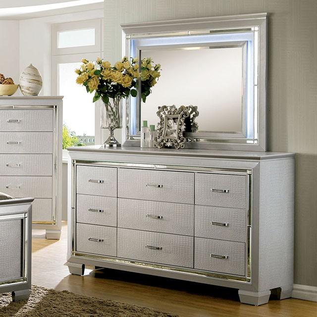 silver dresser without mirror Glamorous Silver Finish Dresser 1Pc 7 Drawers Beveled 1: Silver-Glam-Modern-Wood