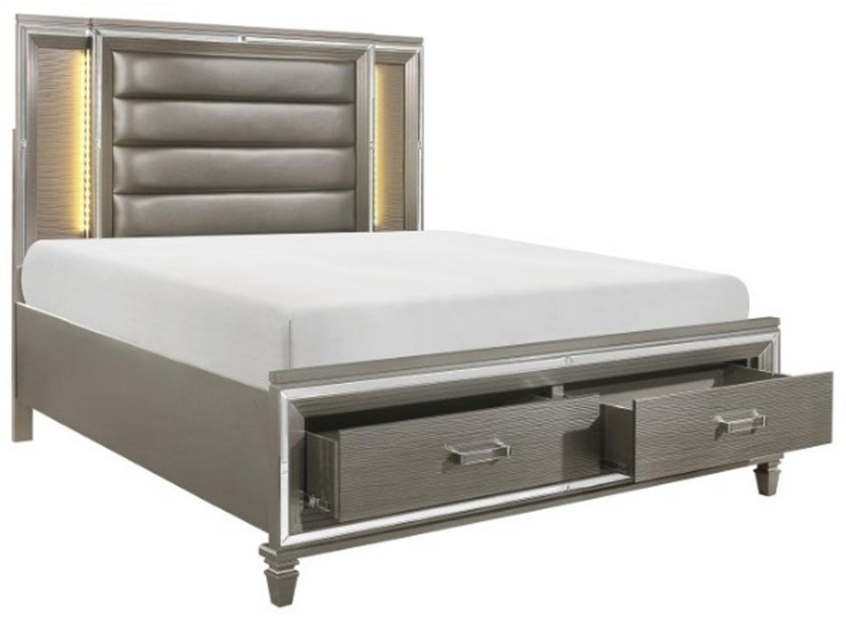 Tamsin Queen Upholstered Storage Bed in Silver Grey Metallic 1616-1