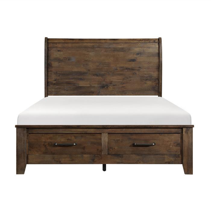 Jerrick Queen Sleigh Platform Bed with Footboard Storage in Burnished Brown 1957-1 image