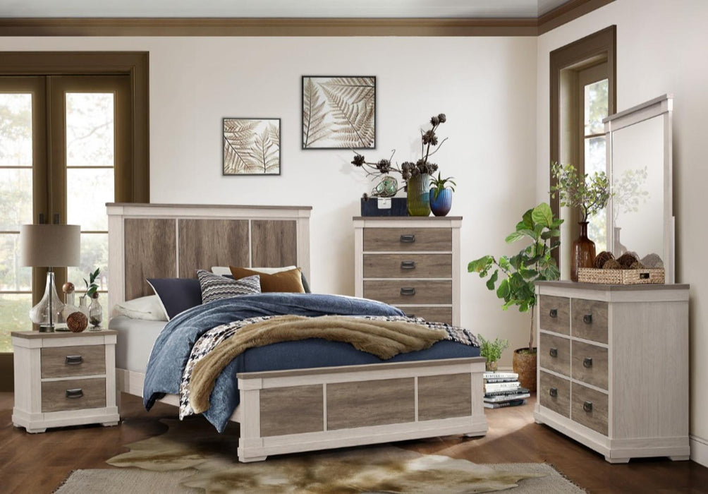 Arcadia Queen Panel Bed in White & Weathered Gray 1677-1