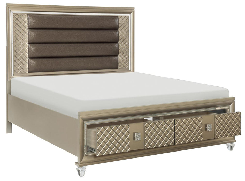 Loudon Queen Platform with Storage Bed in Champagne Metallic 1515-1