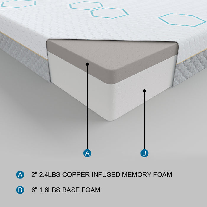 Queen 8 inch copper infused Memory Foam Mattress