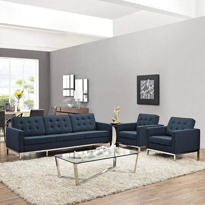 Loft 3 Piece Upholstered Fabric Sofa and Armchair Set