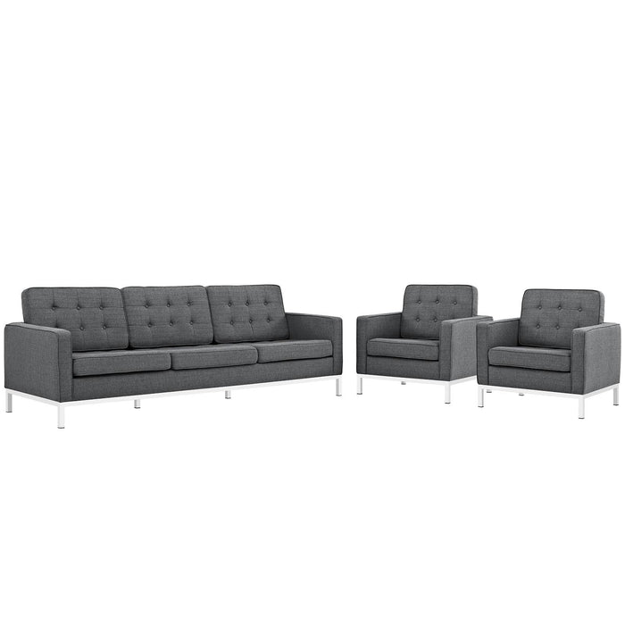 Loft 3 Piece Upholstered Fabric Sofa and Armchair Set