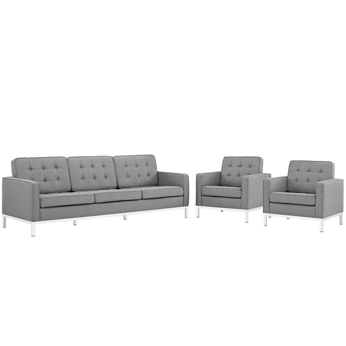 Loft 3 Piece Upholstered Fabric Sofa and Armchair Set