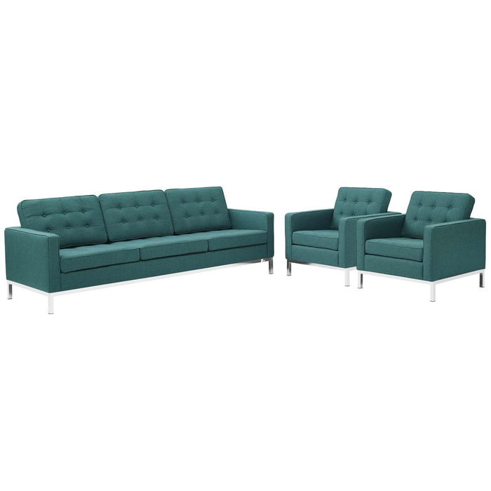 Loft 3 Piece Upholstered Fabric Sofa and Armchair Set