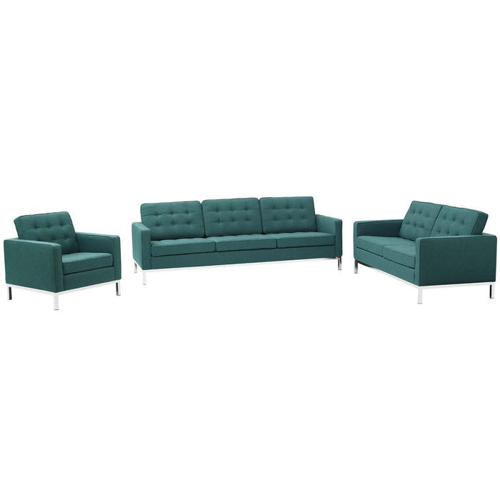 Loft 3 Piece Upholstered Fabric Sofa Loveseat and Armchair Set