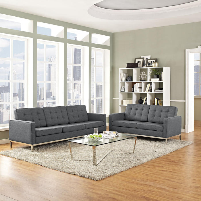 Loft 2 Piece Upholstered Fabric Sofa and Loveseat Set