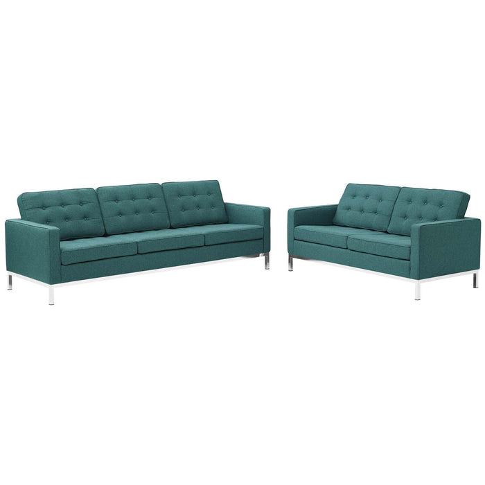 Loft 2 Piece Upholstered Fabric Sofa and Loveseat Set