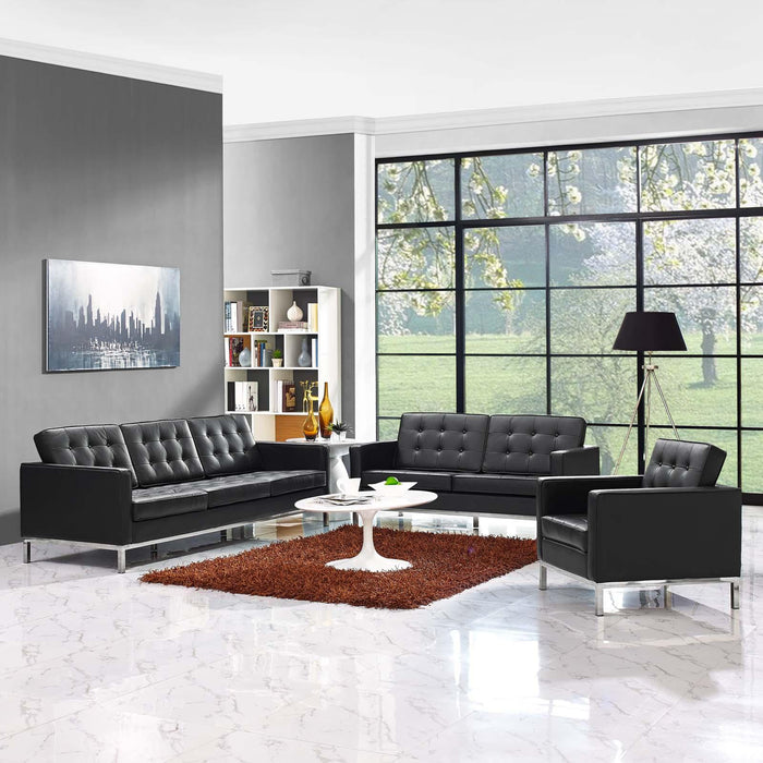 Loft 3 Piece Leather Sofa Loveseat and Armchair Set