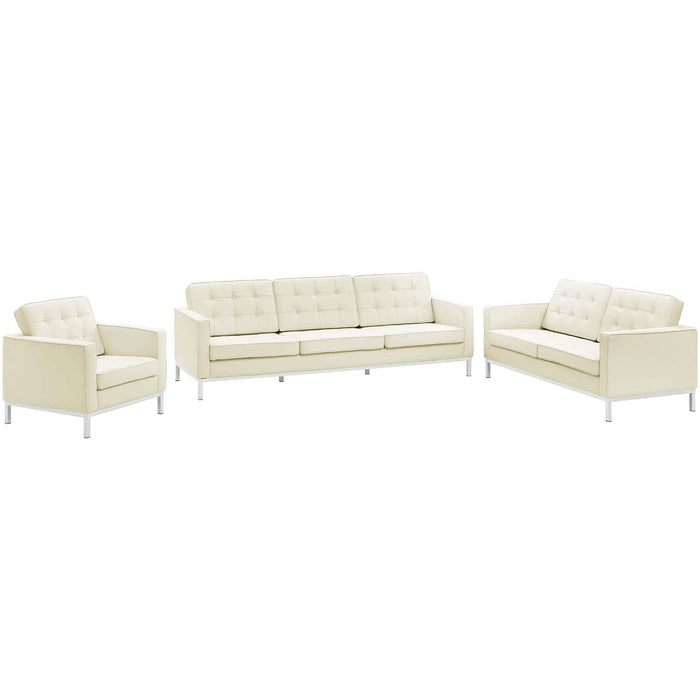 Loft 3 Piece Leather Sofa Loveseat and Armchair Set