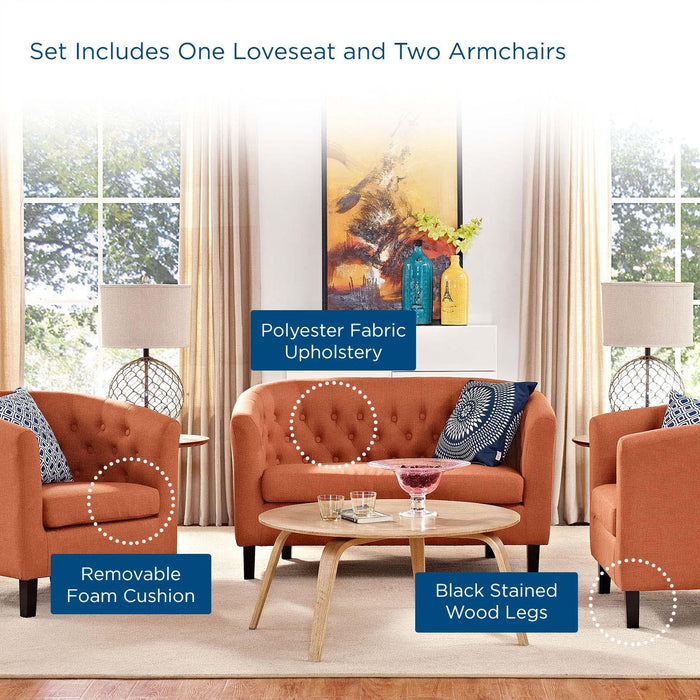 Prospect 3 Piece Upholstered Fabric Loveseat and Armchair Set