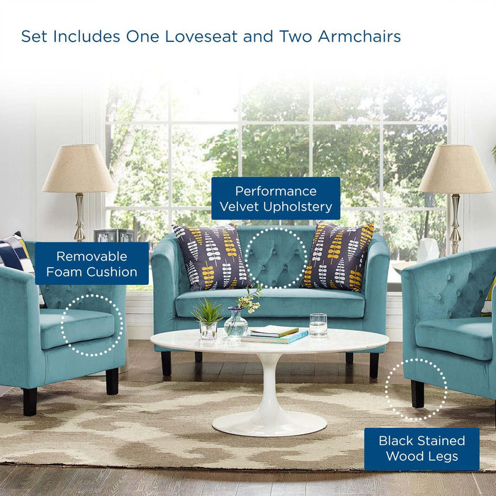 Prospect 3 Piece Performance Velvet Loveseat and Armchair Set