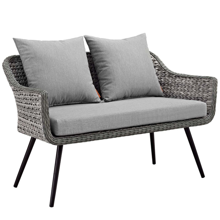 Endeavor 4 Piece Outdoor Patio Wicker Rattan Loveseat Armchair and Coffee Table Set