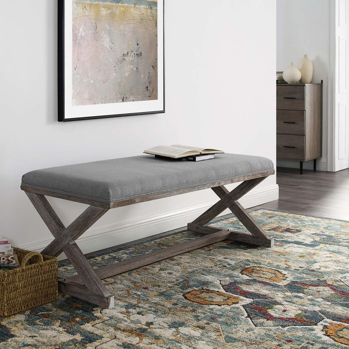 Province Vintage French X-Brace Upholstered Fabric Bench