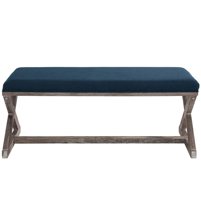 Province Vintage French X-Brace Upholstered Fabric Bench