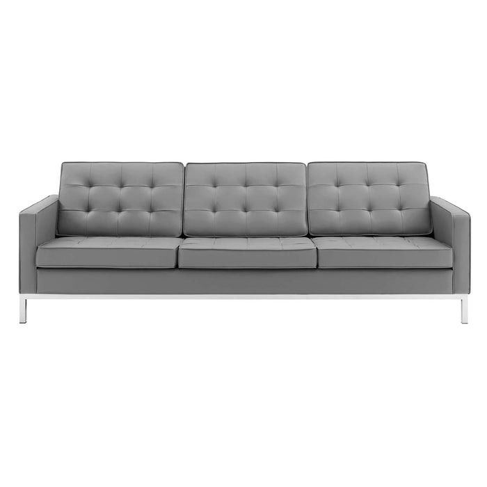 Loft Tufted Upholstered Faux Leather Sofa