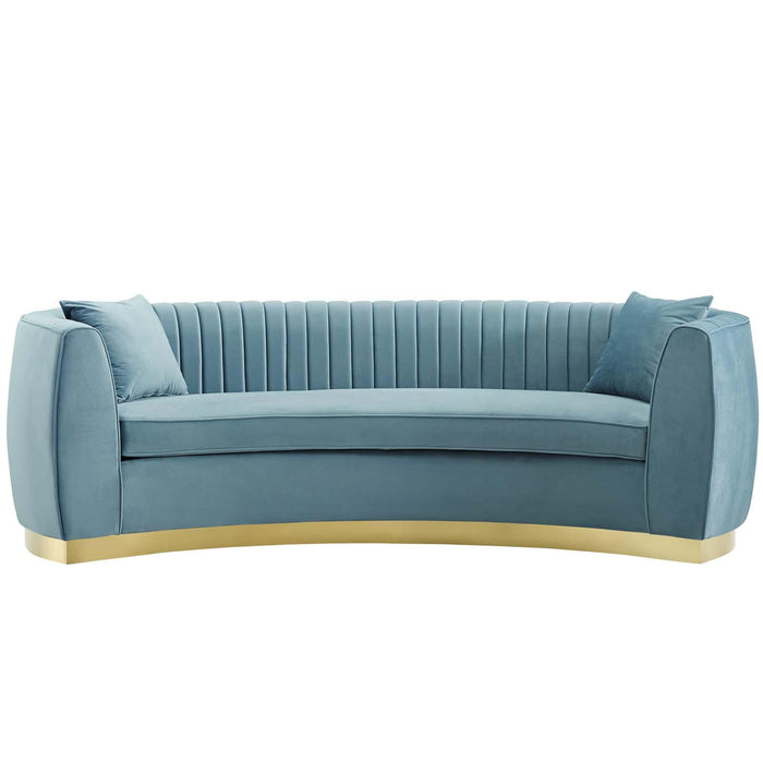 Enthusiastic Vertical Channel Tufted Curved Performance Velvet Sofa