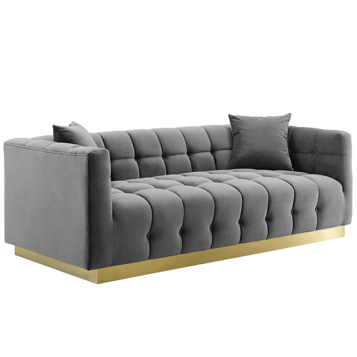 Vivacious Biscuit Tufted Performance Velvet Sofa