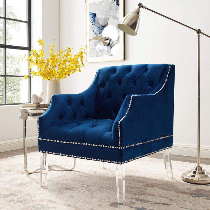 Proverbial Tufted Button Accent Performance Velvet Armchair