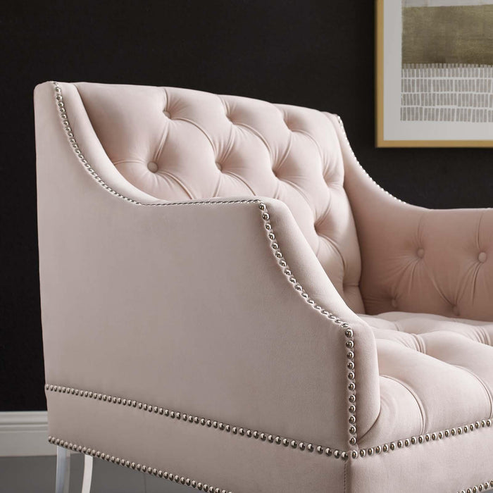 Proverbial Tufted Button Accent Performance Velvet Armchair