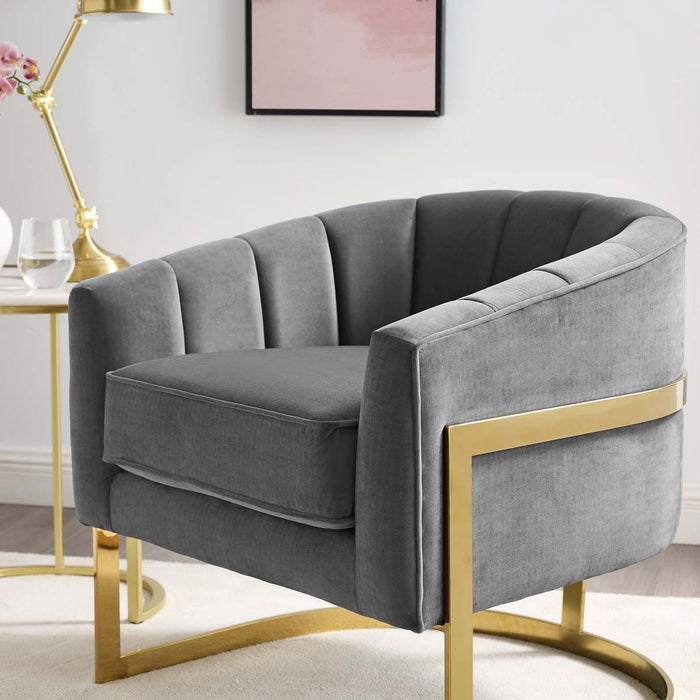 Esteem Vertical Channel Tufted Performance Velvet Accent Armchair