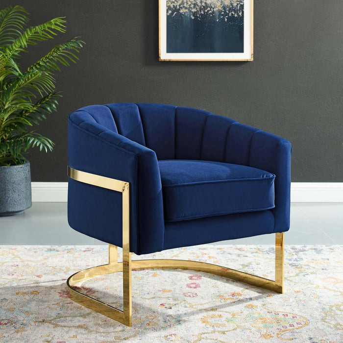 Esteem Vertical Channel Tufted Performance Velvet Accent Armchair