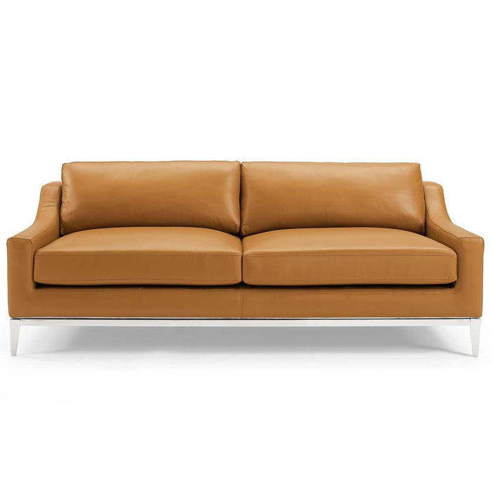 Harness 83.5" Stainless Steel Base Leather Sofa