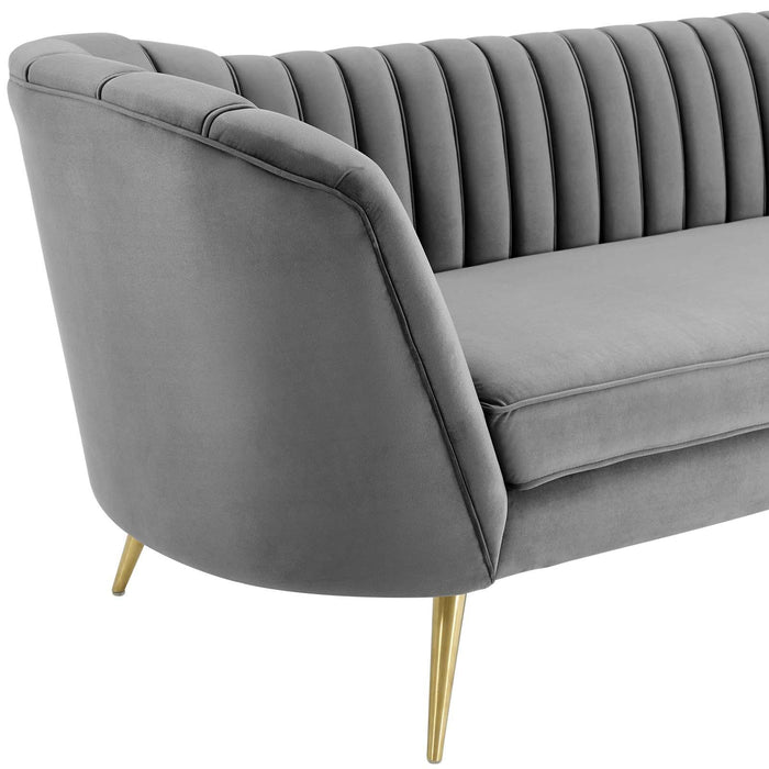 Opportunity Vertical Channel Tufted Curved Performance Velvet Sofa