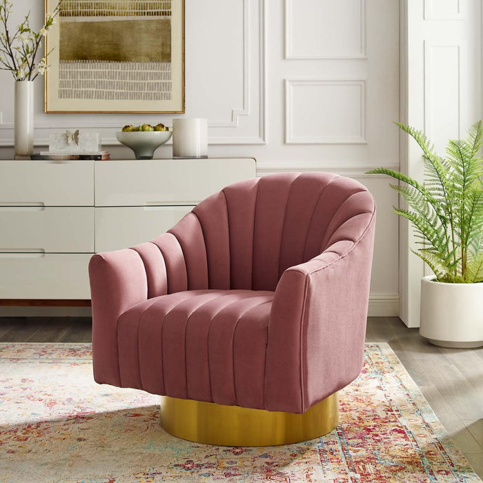 Buoyant Vertical Channel Tufted Accent Lounge Performance Velvet Swivel Chair