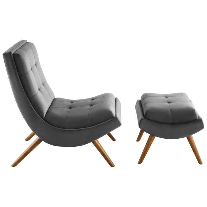 Ramp Upholstered Performance Velvet Lounge Chair and Ottoman Set